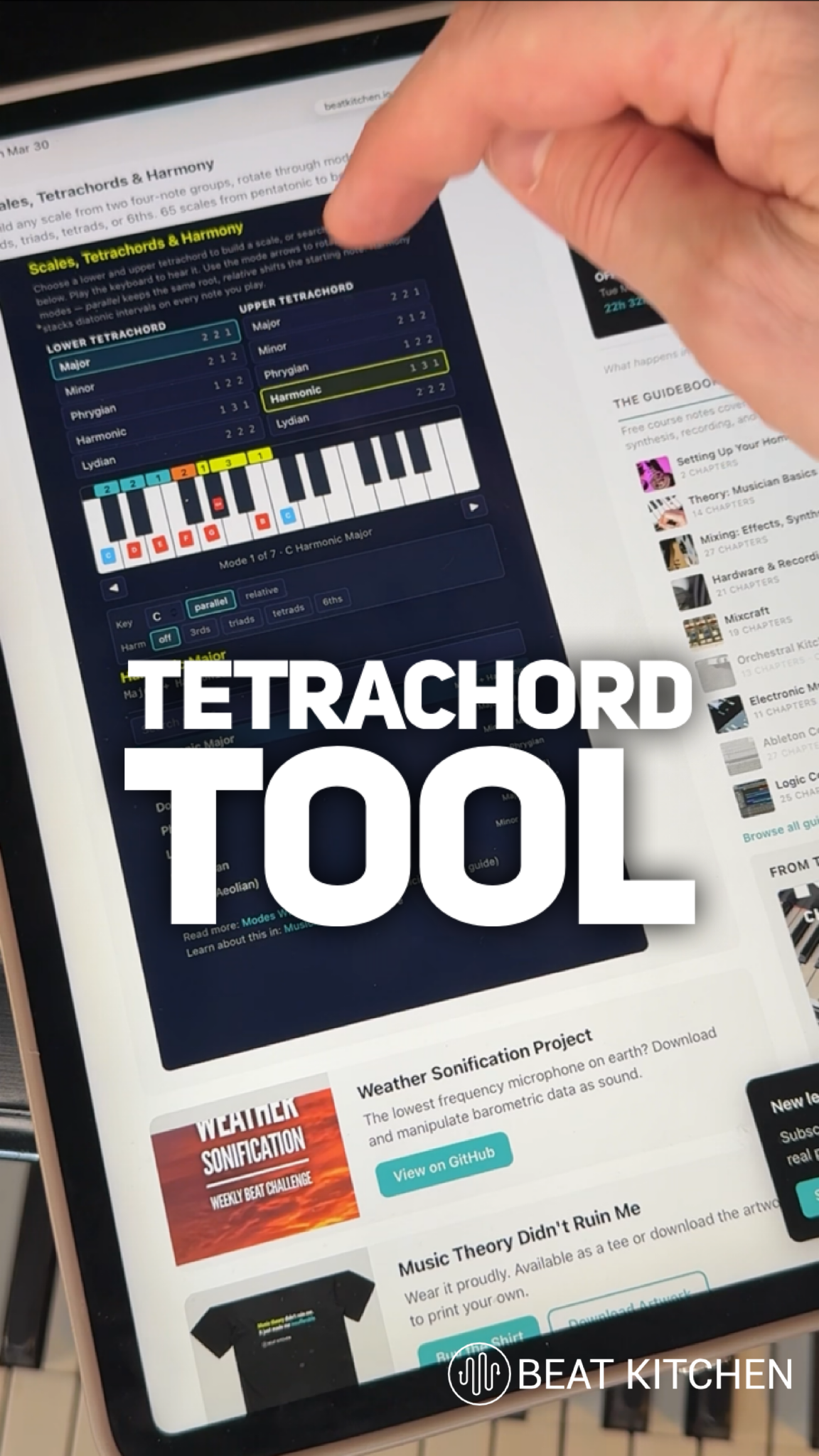 Video thumbnail: Tetrachord Tool — interactive scale and harmony builder on the Beat Kitchen ear candy page
