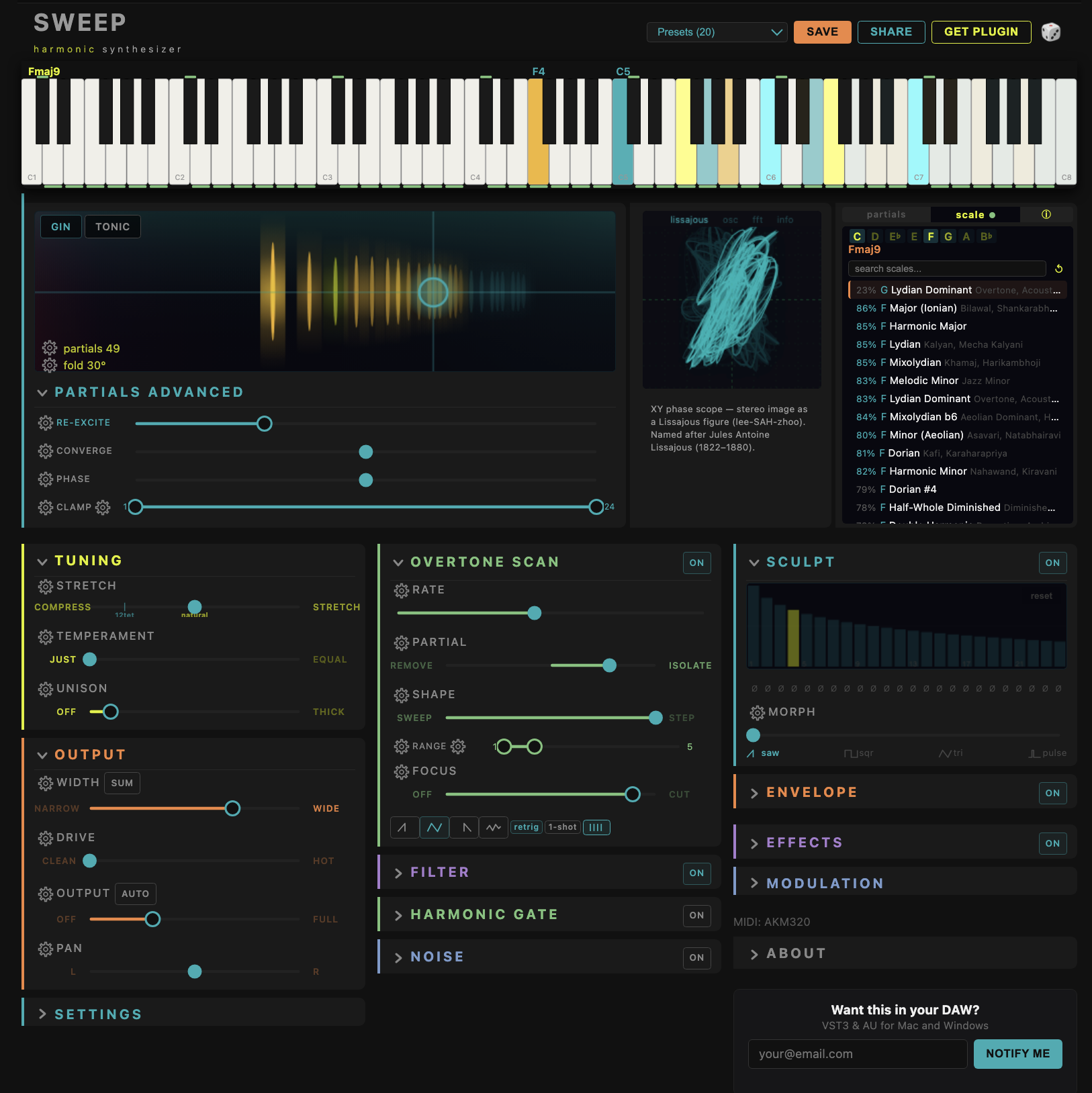 BK Harmonic Synthesizer — scale detection view